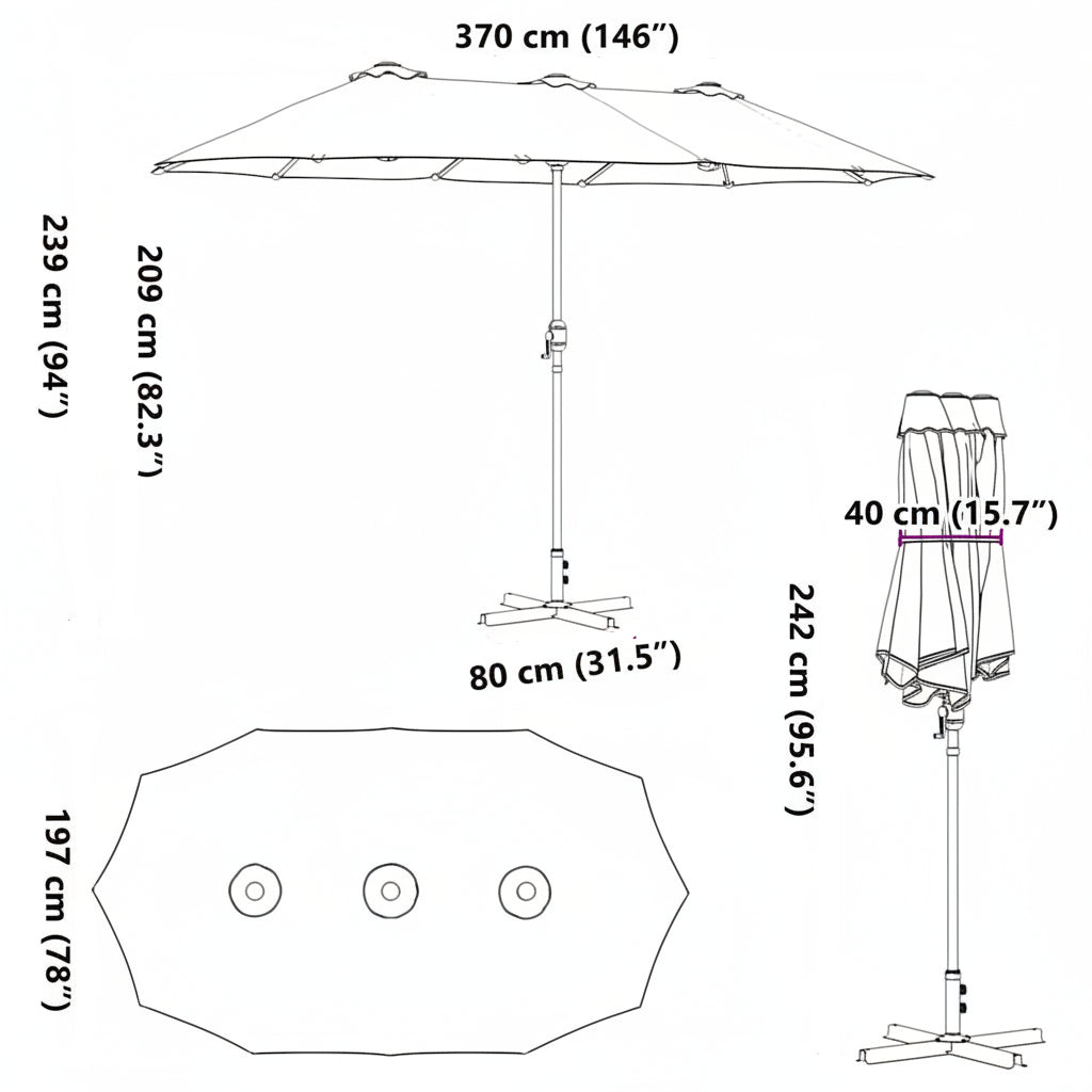 Garten-Sonnenschirm Sand 370 x 197 x 239 cm