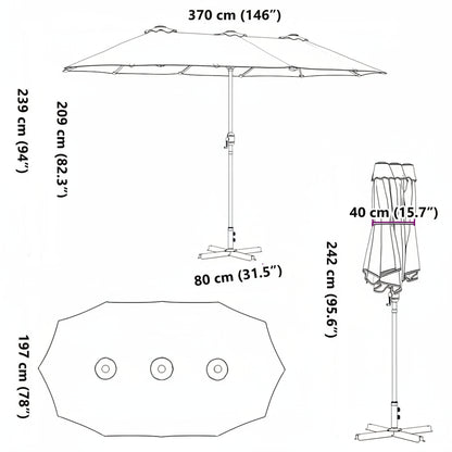 Garten-Sonnenschirm Sand 370 x 197 x 239 cm