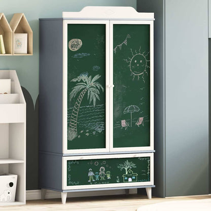 Kreidetafel Kleiderschrank ROROS Grau und Weiß 90 x 45 x 165 cm