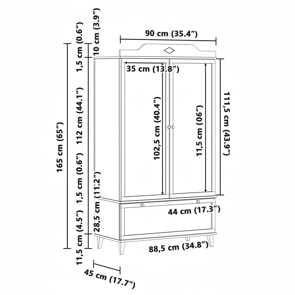 Kreidetafel Kleiderschrank ROROS Grau und Weiß 90 x 45 x 165 cm