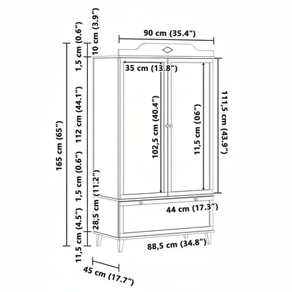 Kreidetafel Kleiderschrank ROROS Grau und Weiß 90 x 45 x 165 cm