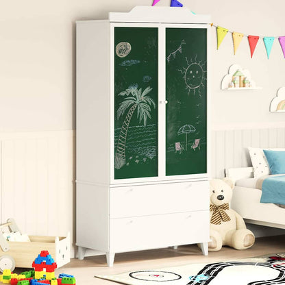 Kreidetafel Kleiderschrank ROROS Grau und Weiß 90 x 45 x 180 cm
