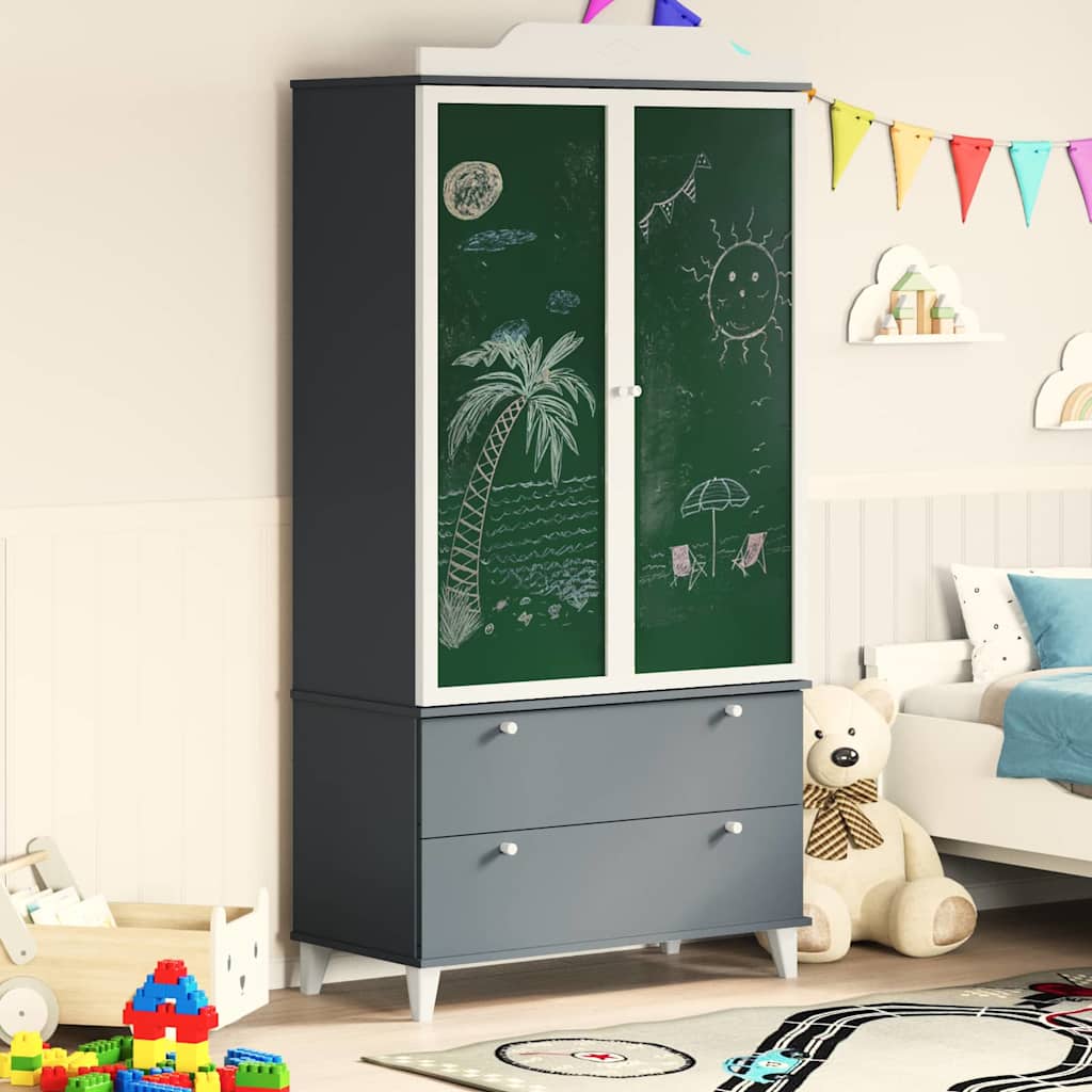 Kreidetafel Kleiderschrank ROROS Grau und Weiß 90 x 45 x 180 cm