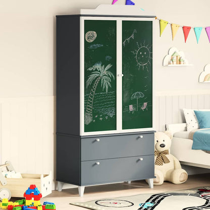 Kreidetafel Kleiderschrank ROROS Grau und Weiß 90 x 45 x 180 cm