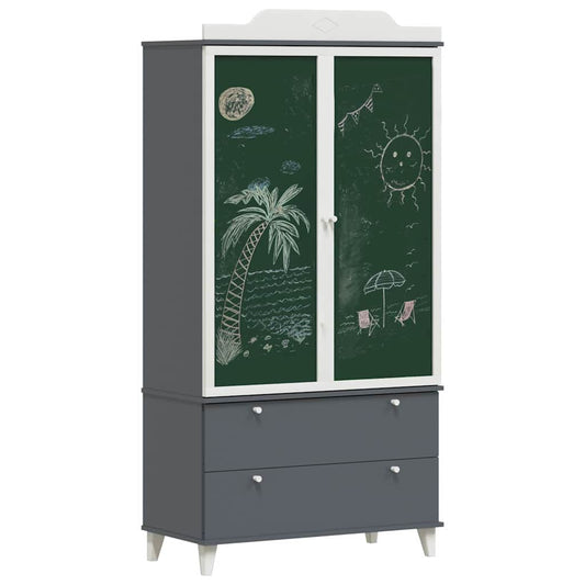 Kreidetafel Kleiderschrank ROROS Grau und Weiß 90 x 45 x 180 cm