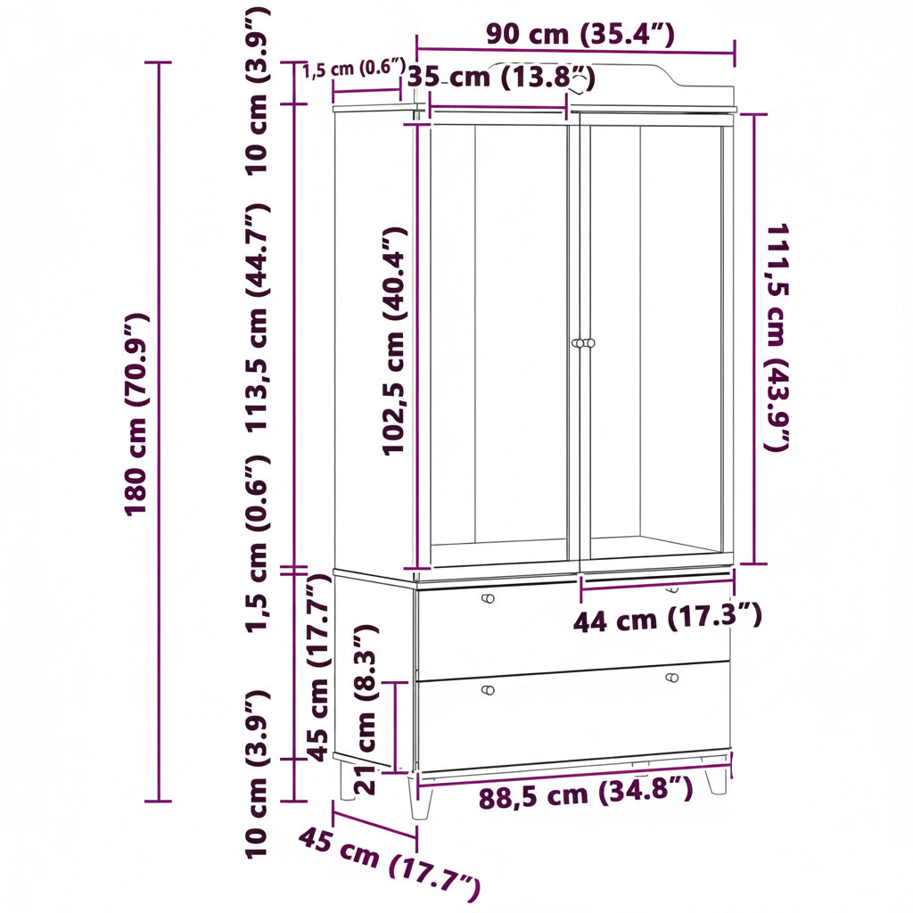 Kreidetafel Kleiderschrank ROROS Grau und Weiß 90 x 45 x 180 cm