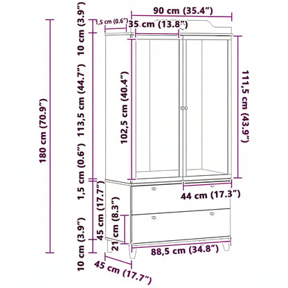Kreidetafel Kleiderschrank ROROS Grau und Weiß 90 x 45 x 180 cm