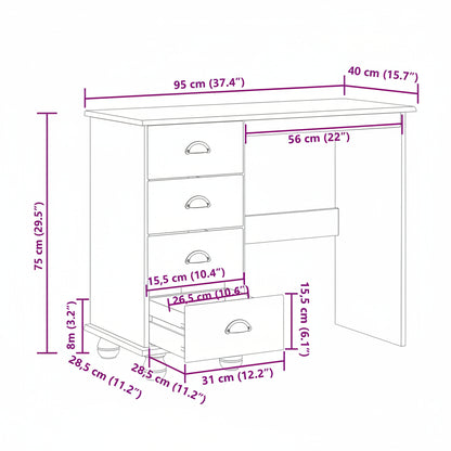 Schreibtisch Askim 95 X 40 X 75 Cm Massives Kiefernholz