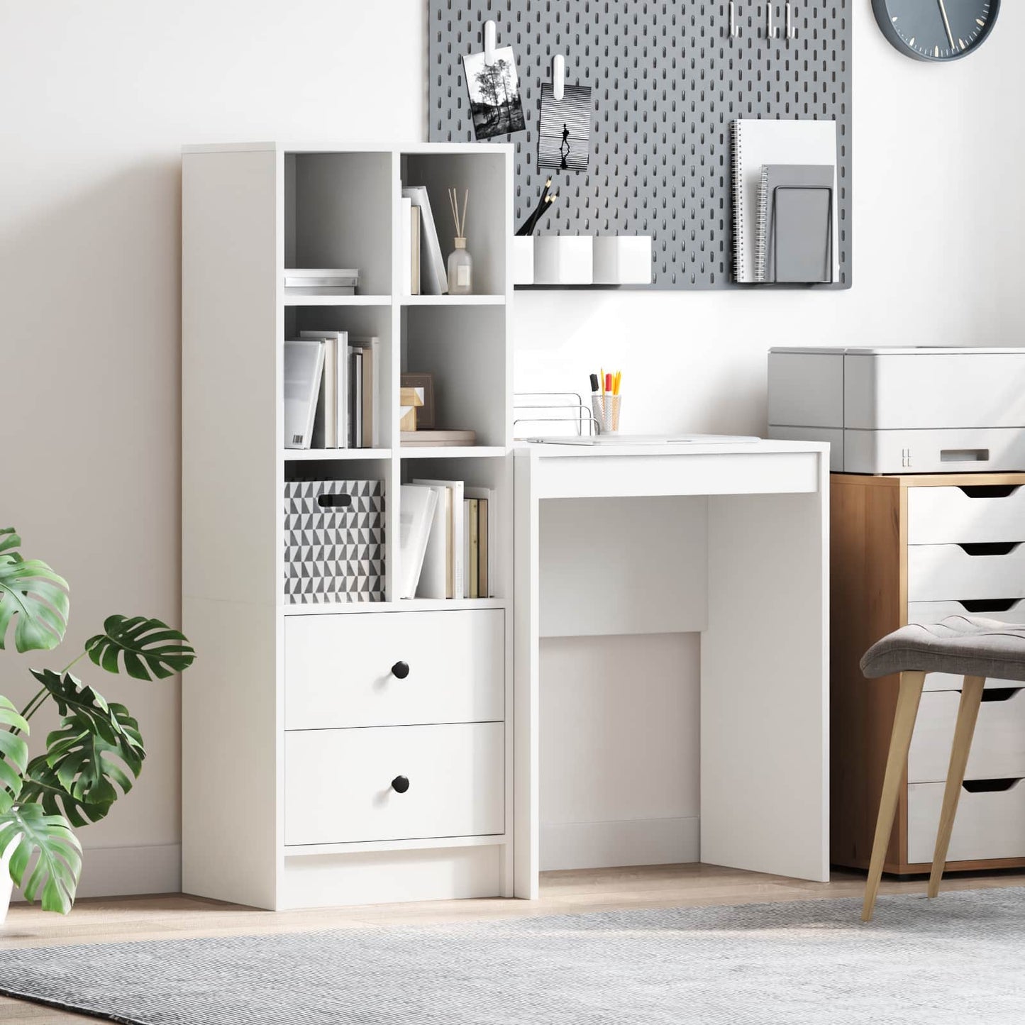 Schreibtisch Mit Schubladen Mit Regal 2 Pcs Graues Sonoma