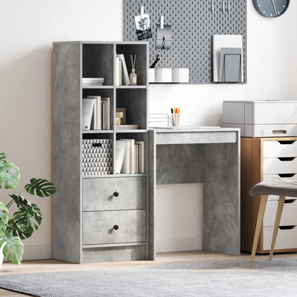 Schreibtisch Mit Schubladen Mit Regal 2 Pcs Graues Sonoma