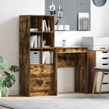 Schreibtisch Mit Schubladen Mit Regal 2 Pcs Graues Sonoma