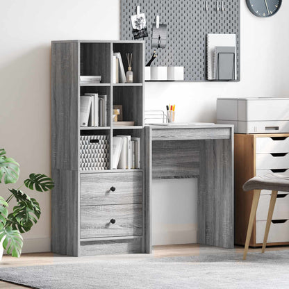Schreibtisch Mit Schubladen Mit Regal 2 Pcs Graues Sonoma