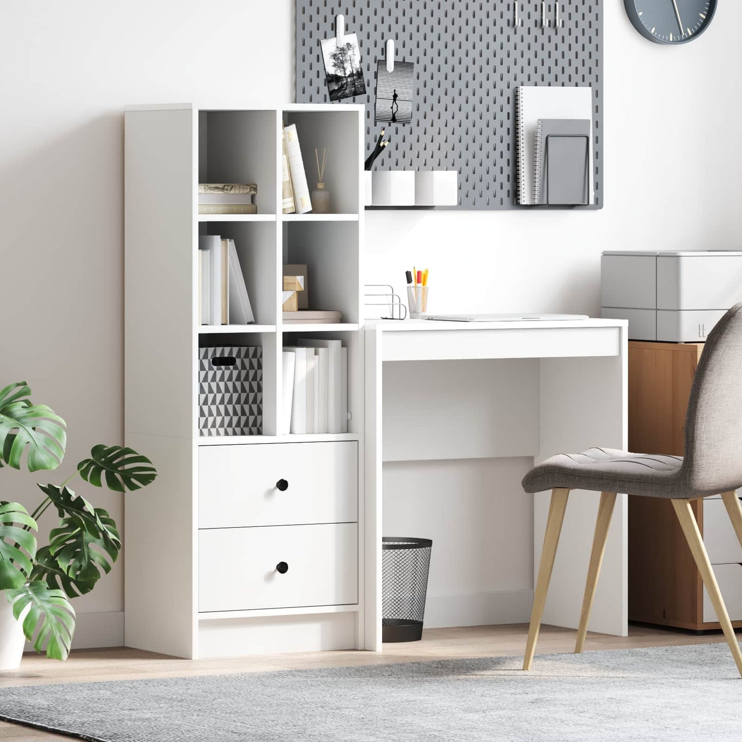 Schreibtisch Mit Schubladen Mit Regal 2 Pcs Graues Sonoma