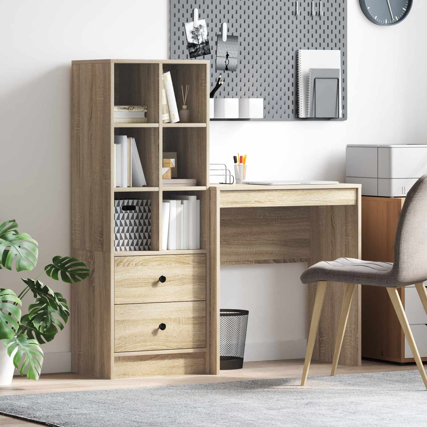 Schreibtisch Mit Schubladen Mit Regal 2 Pcs Graues Sonoma