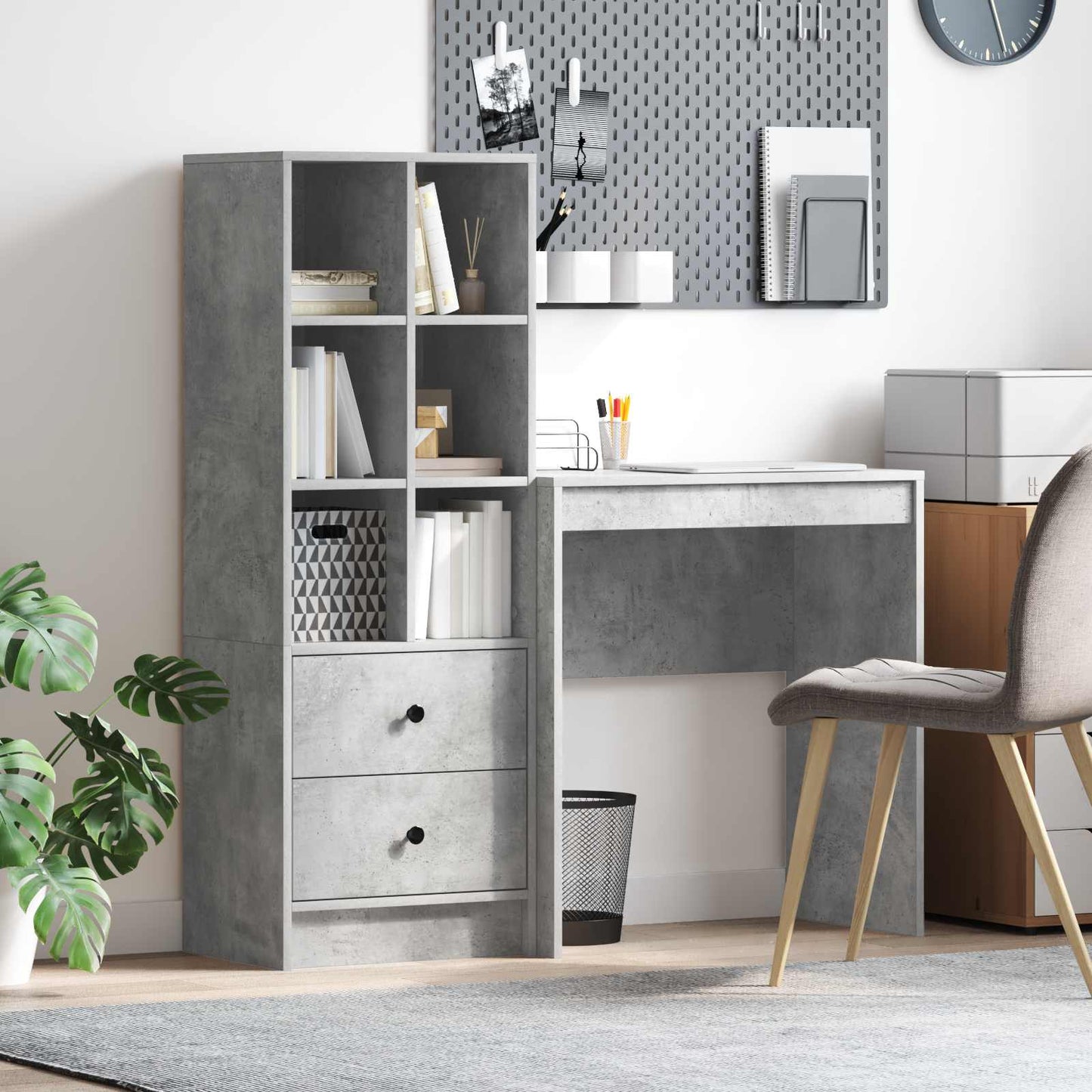 Schreibtisch Mit Schubladen Mit Regal 2 Pcs Graues Sonoma