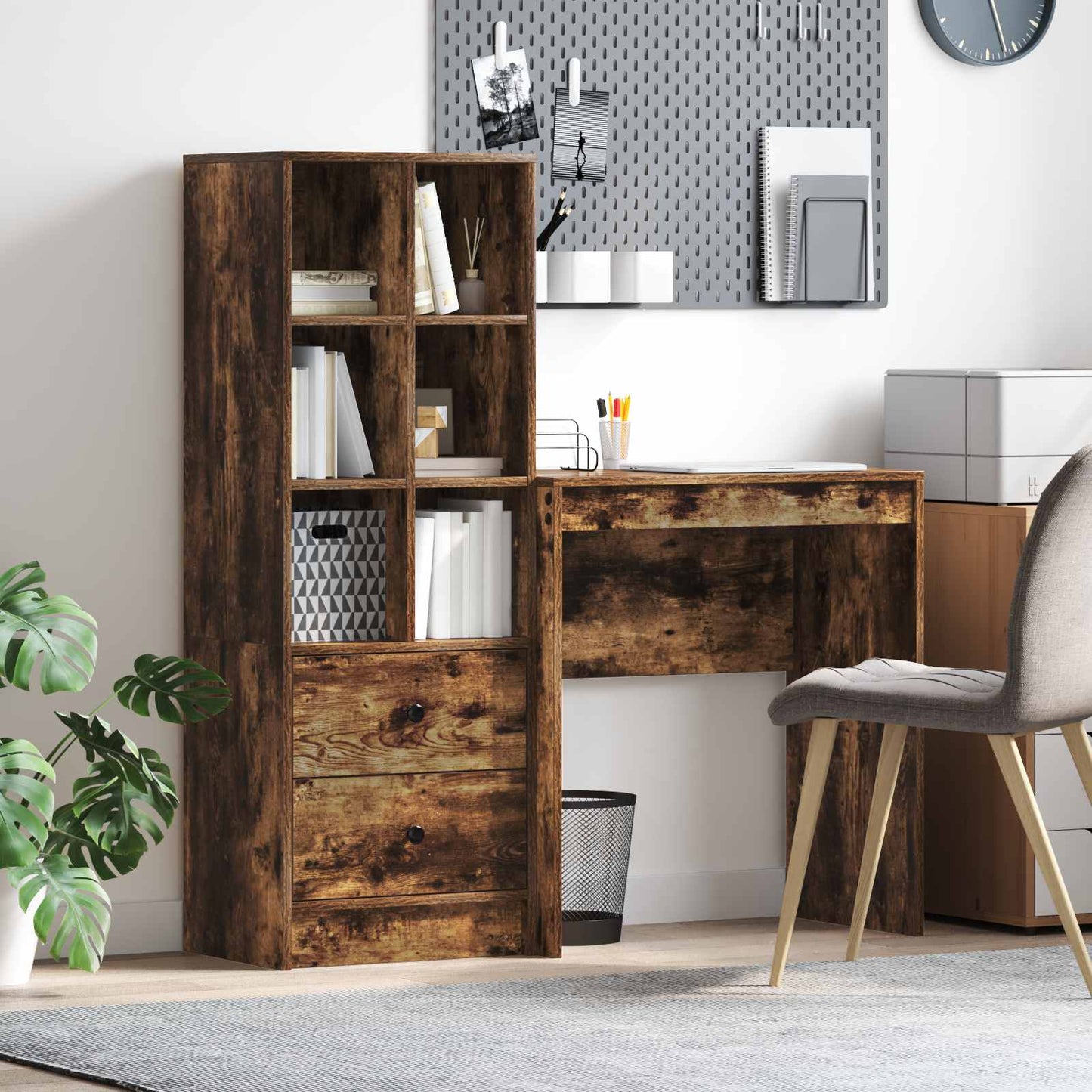 Schreibtisch Mit Schubladen Mit Regal 2 Pcs Graues Sonoma
