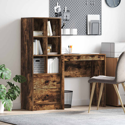 Schreibtisch Mit Schubladen Mit Regal 2 Pcs Graues Sonoma