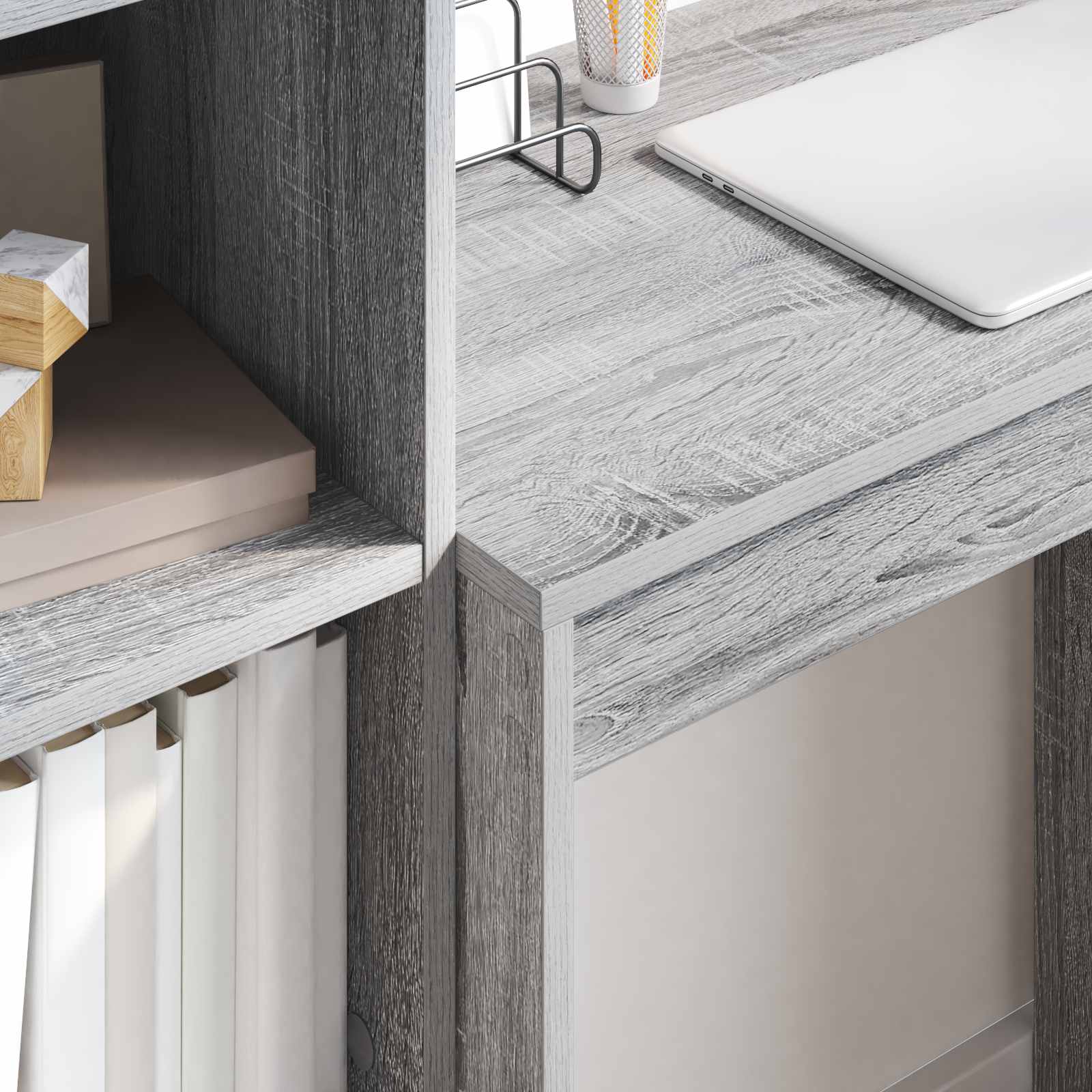 Schreibtisch Mit Schubladen Mit Regal 2 Pcs Graues Sonoma