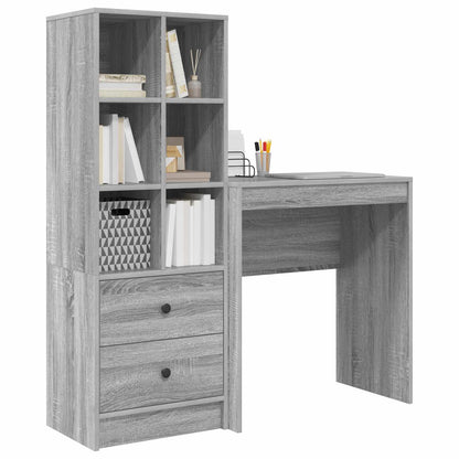 Schreibtisch Mit Schubladen Mit Regal 2 Pcs Graues Sonoma