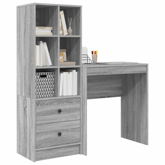 Schreibtisch Mit Schubladen Mit Regal 2 Pcs Graues Sonoma
