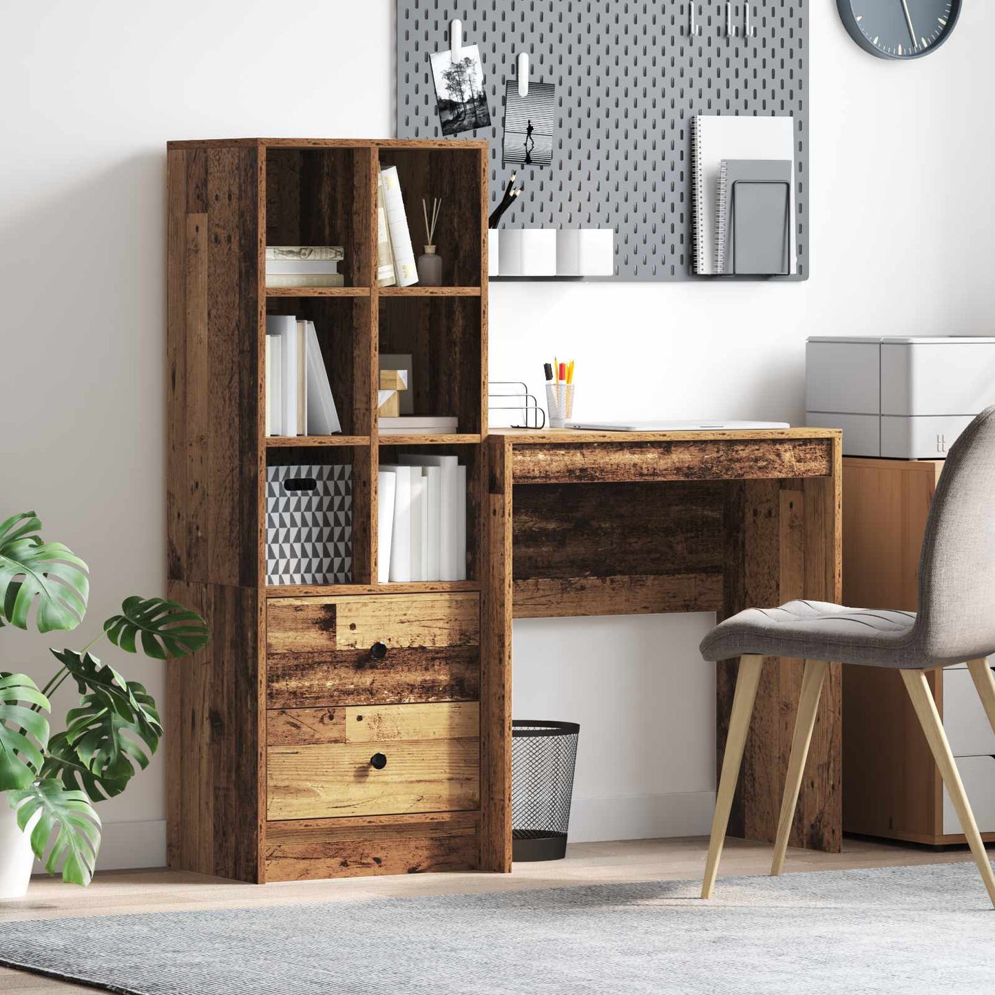 Schreibtisch Mit Schubladen Mit Regal 2 Pcs Graues Sonoma