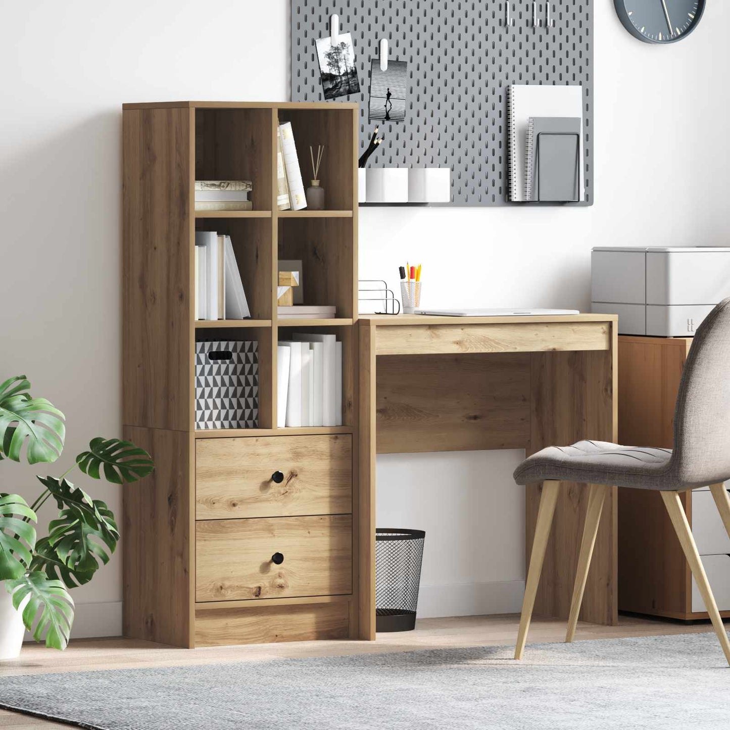 Schreibtisch Mit Schubladen Mit Regal 2 Pcs Graues Sonoma
