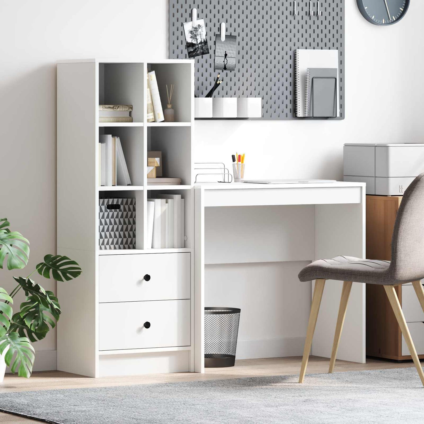 Schreibtisch Mit Schubladen Mit Regal 2 Pcs Graues Sonoma