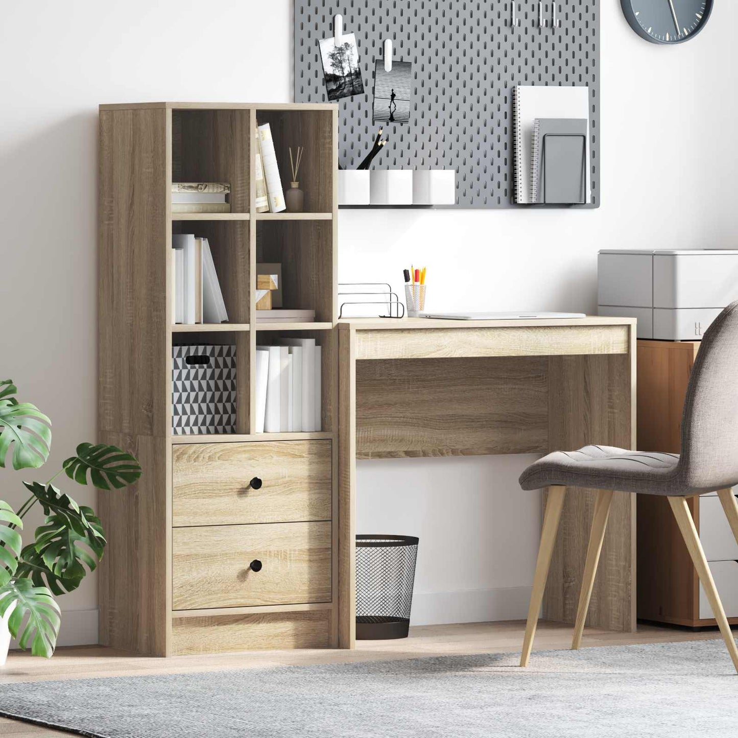 Schreibtisch Mit Schubladen Mit Regal 2 Pcs Graues Sonoma