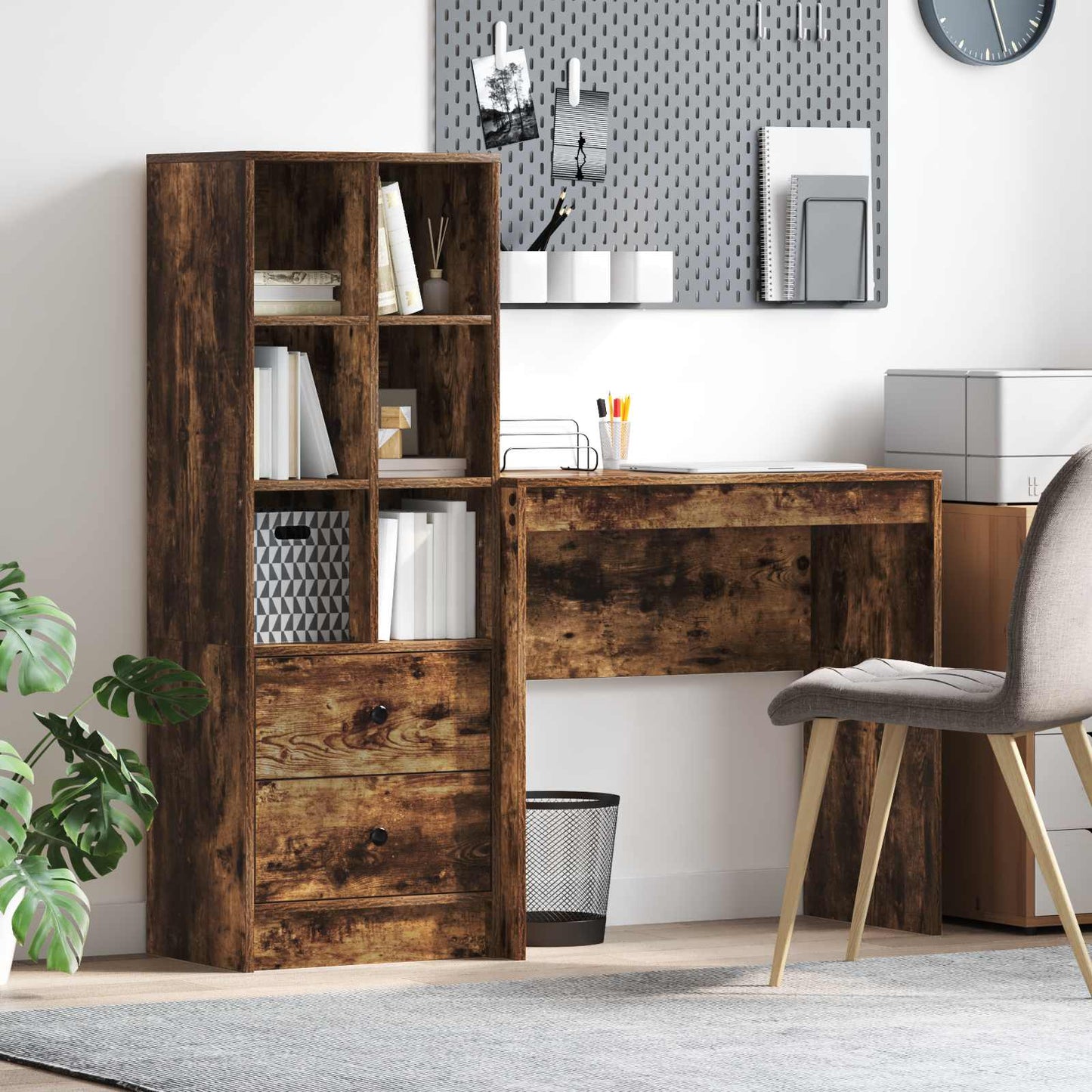 Schreibtisch Mit Schubladen Mit Regal 2 Pcs Graues Sonoma
