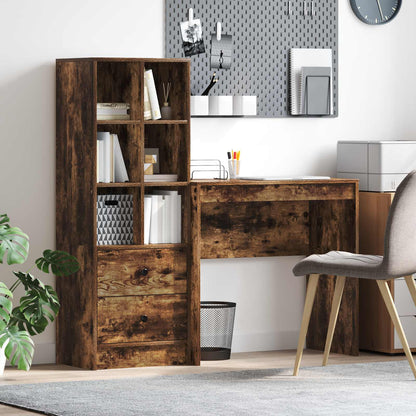 Schreibtisch Mit Schubladen Mit Regal 2 Pcs Graues Sonoma