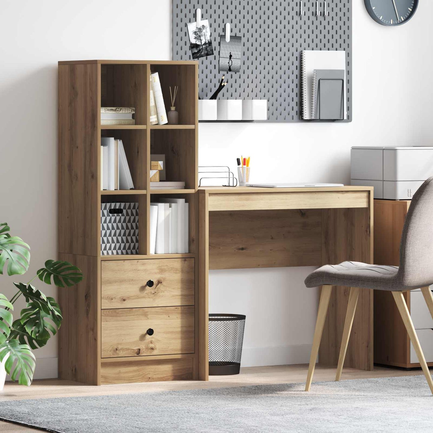 Schreibtisch Mit Schubladen Mit Regal 2 Pcs Graues Sonoma