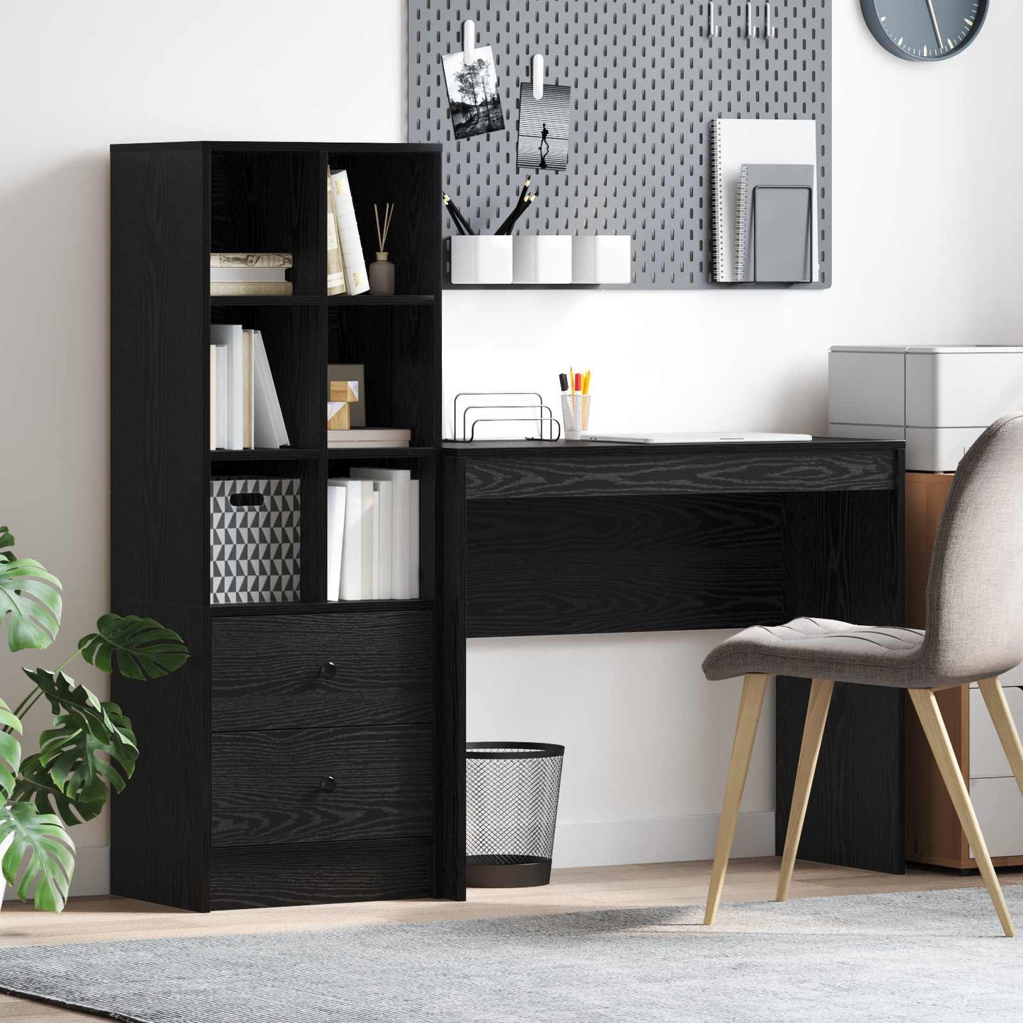 Schreibtisch Mit Schubladen Mit Regal 2 Pcs Graues Sonoma