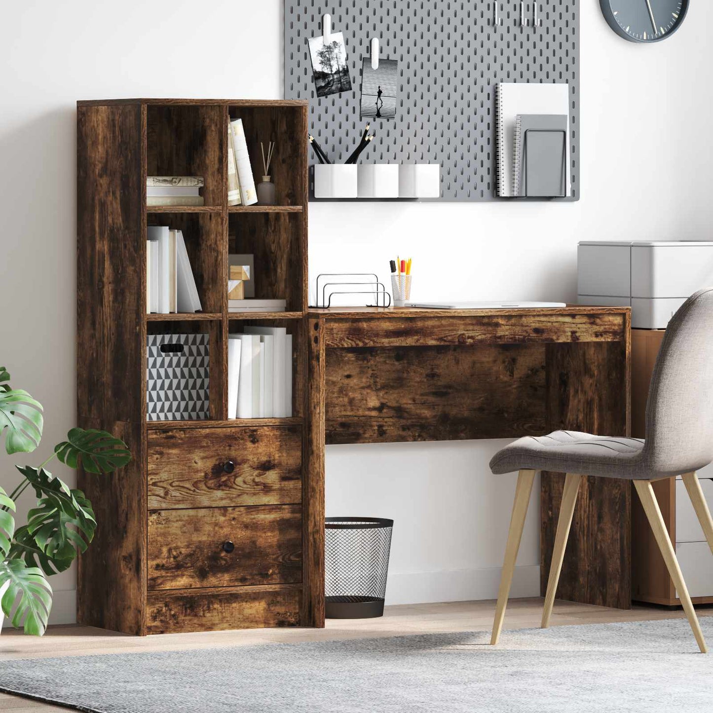 Schreibtisch Mit Schubladen Mit Regal 2 Pcs Graues Sonoma