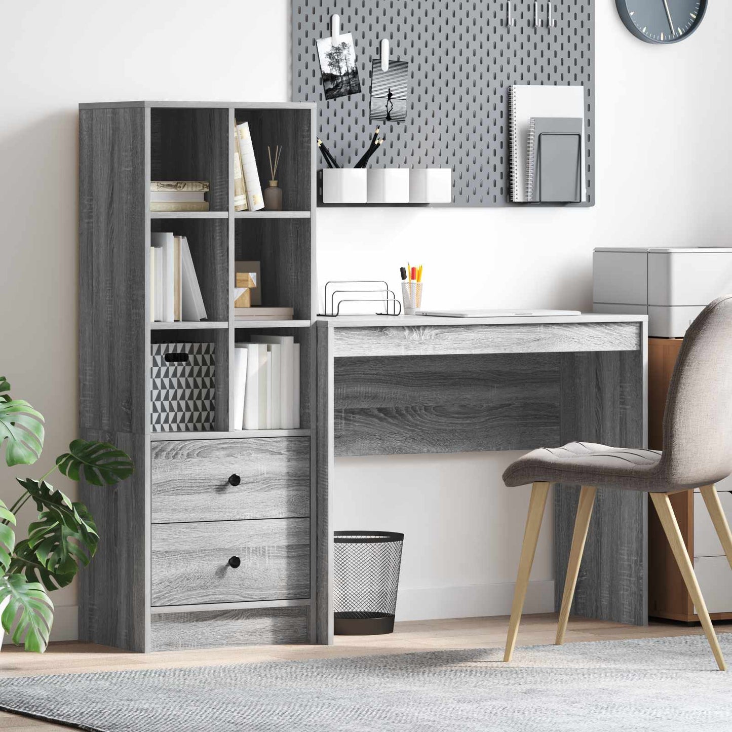 Schreibtisch Mit Schubladen Mit Regal 2 Pcs Graues Sonoma