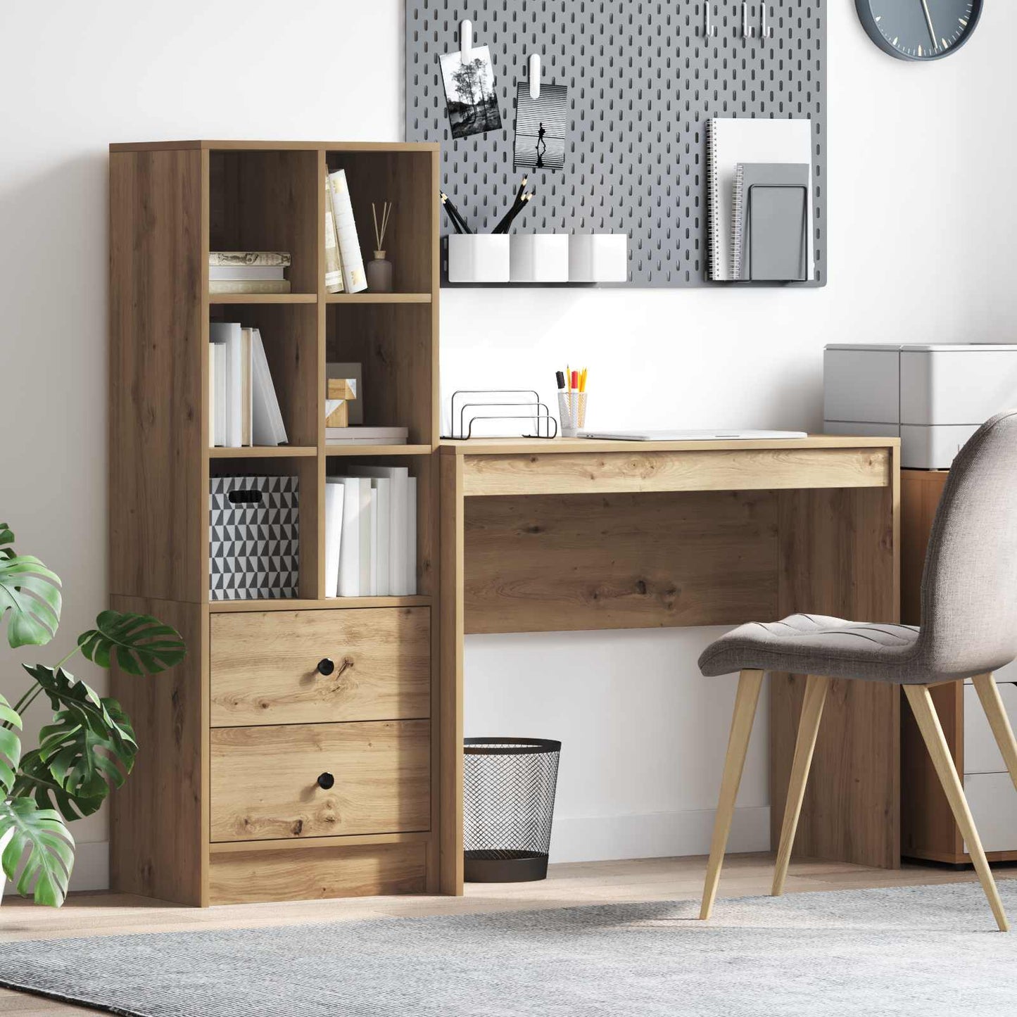 Schreibtisch Mit Schubladen Mit Regal 2 Pcs Graues Sonoma