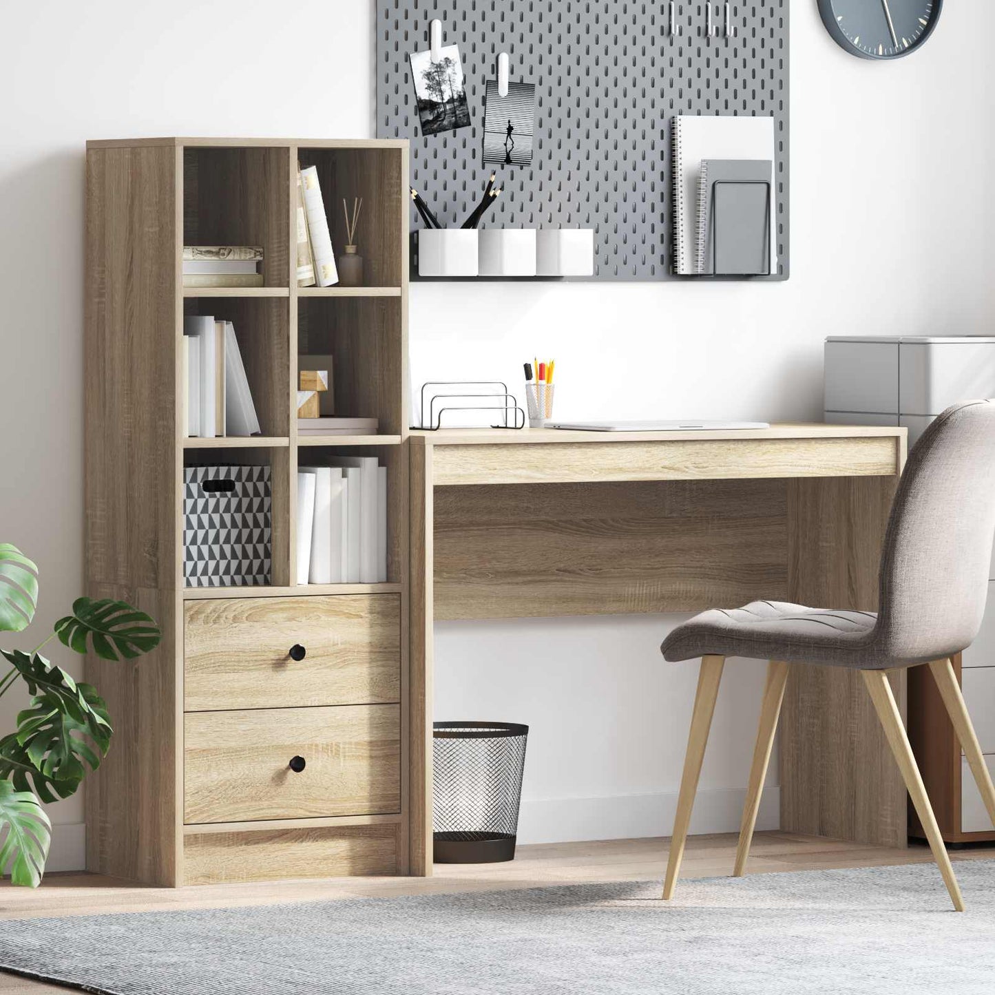 Schreibtisch Mit Schubladen Mit Regal 2 Pcs Graues Sonoma