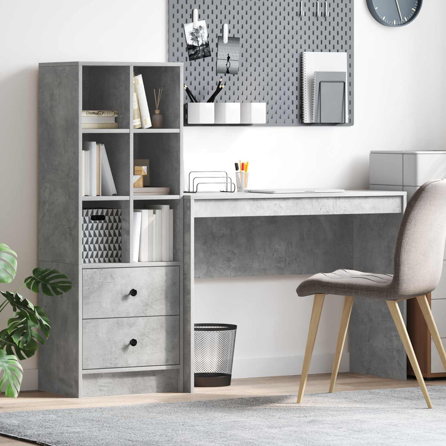 Schreibtisch Mit Schubladen Mit Regal 2 Pcs Graues Sonoma