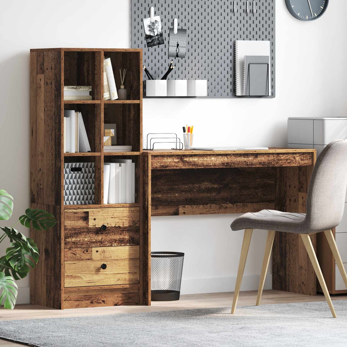 Schreibtisch Mit Schubladen Mit Regal 2 Pcs Graues Sonoma
