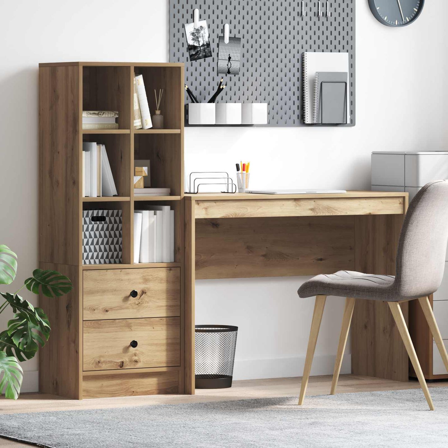 Schreibtisch Mit Schubladen Mit Regal 2 Pcs Graues Sonoma