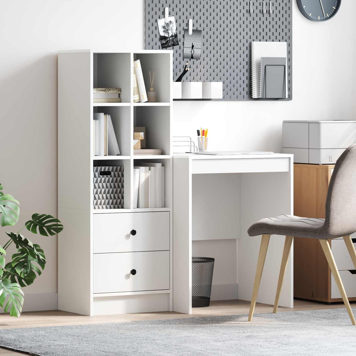 Schreibtisch Mit Schubladen Mit Regal 2 Pcs Graues Sonoma