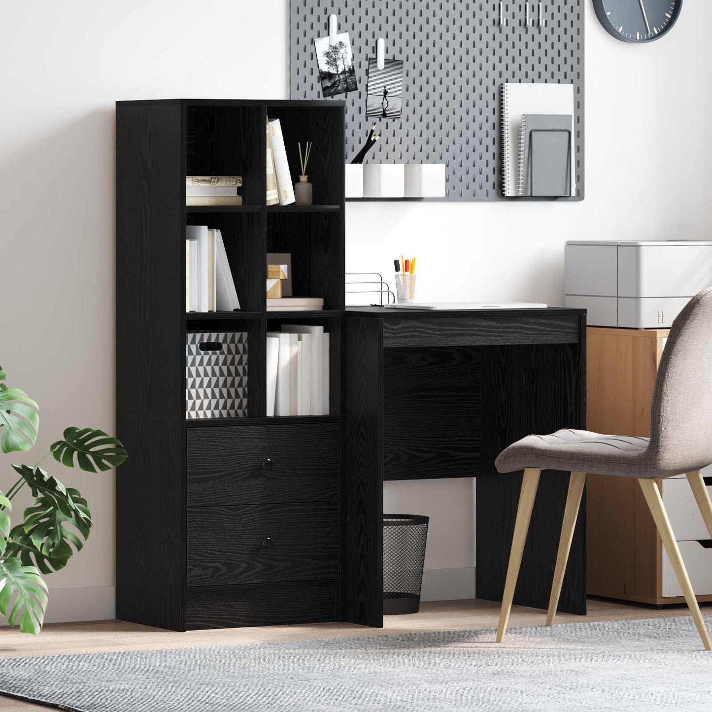 Schreibtisch Mit Schubladen Mit Regal 2 Pcs Graues Sonoma