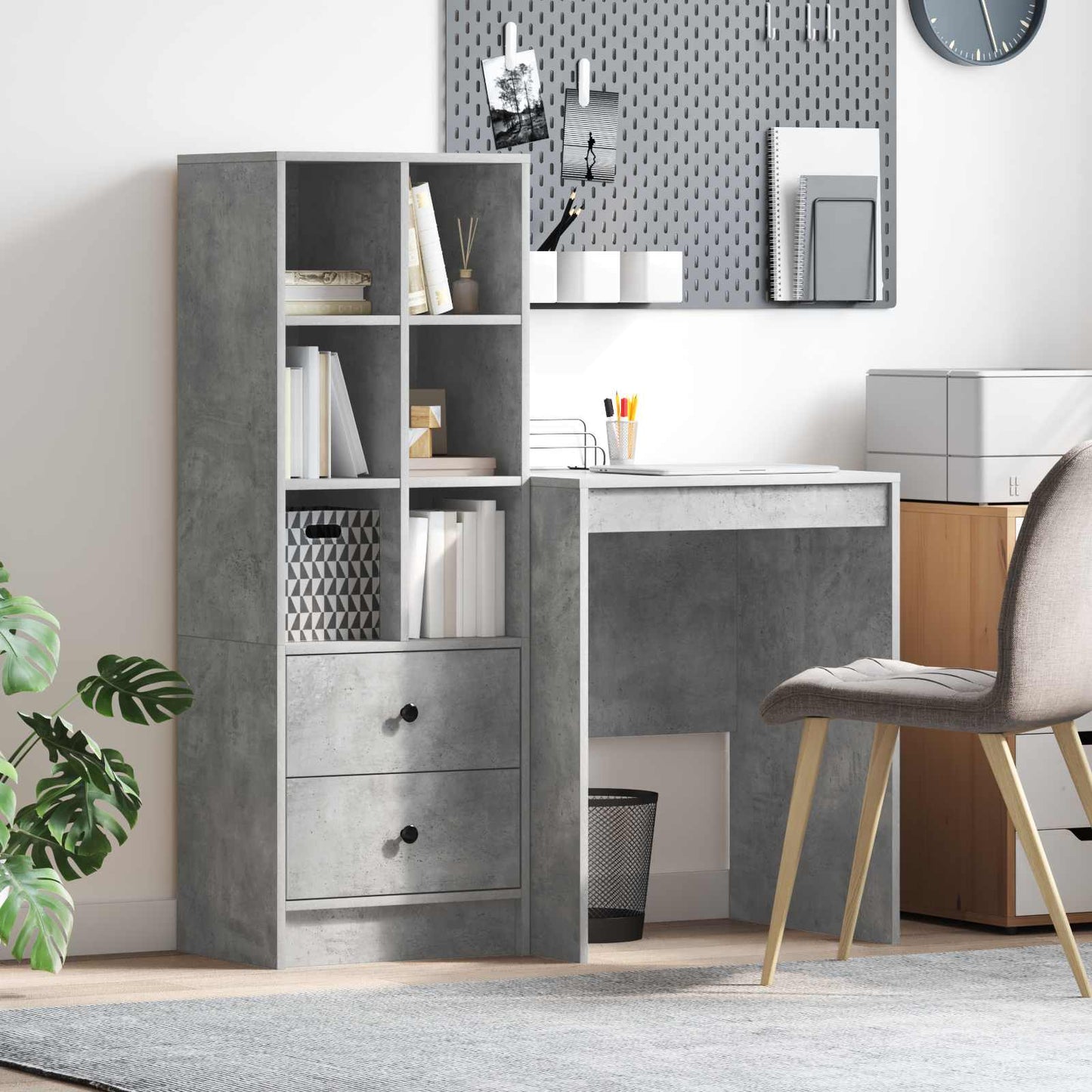 Schreibtisch Mit Schubladen Mit Regal 2 Pcs Graues Sonoma