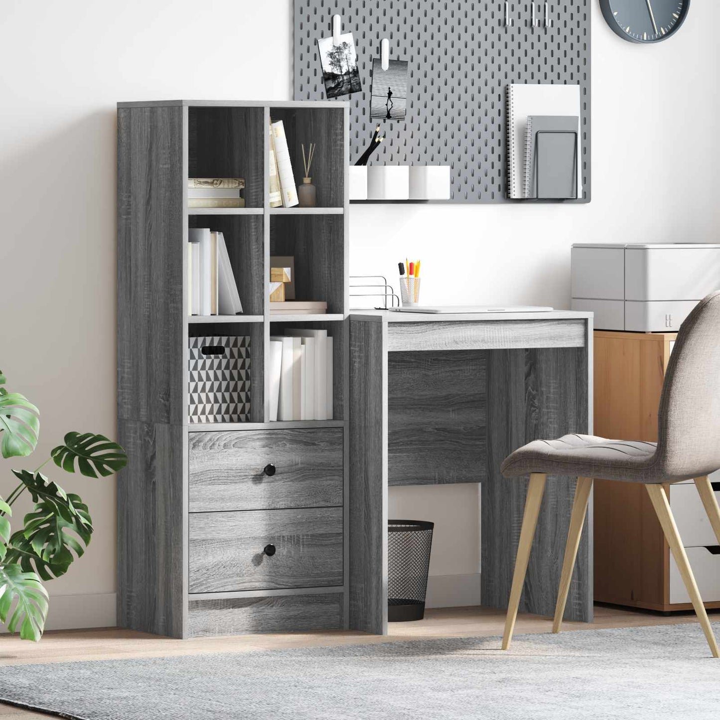 Schreibtisch Mit Schubladen Mit Regal 2 Pcs Graues Sonoma
