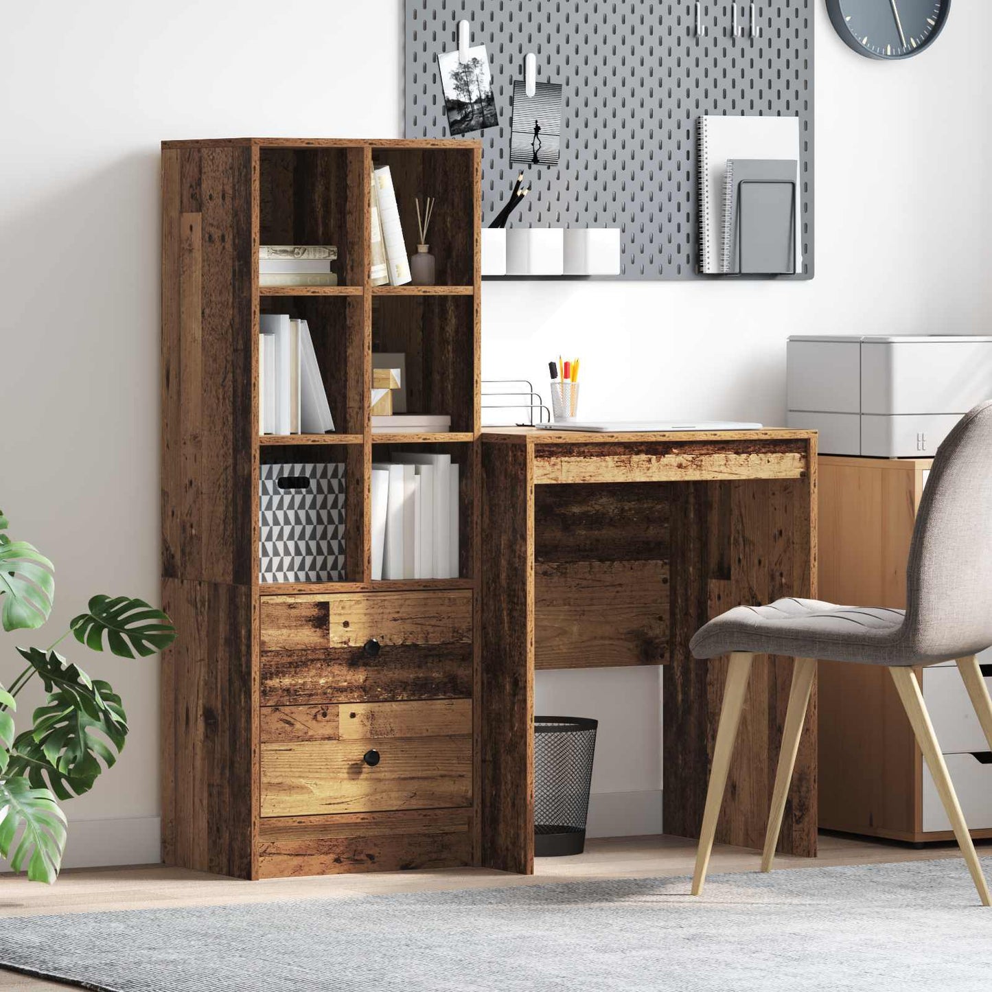 Schreibtisch Mit Schubladen Mit Regal 2 Pcs Graues Sonoma