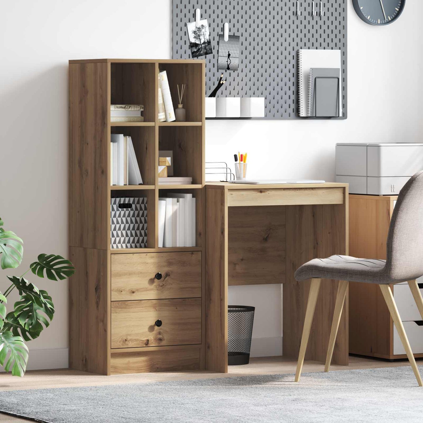 Schreibtisch Mit Schubladen Mit Regal 2 Pcs Graues Sonoma
