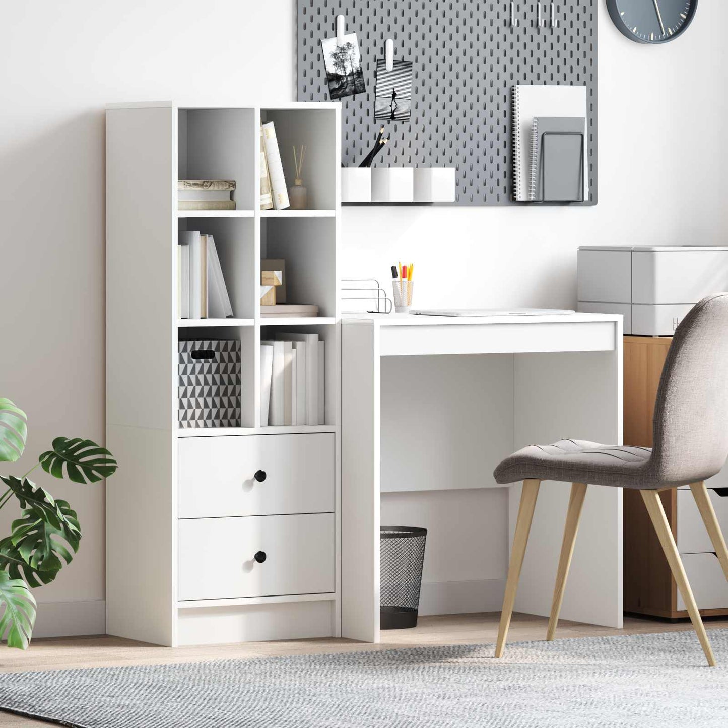 Schreibtisch Mit Schubladen Mit Regal 2 Pcs Graues Sonoma