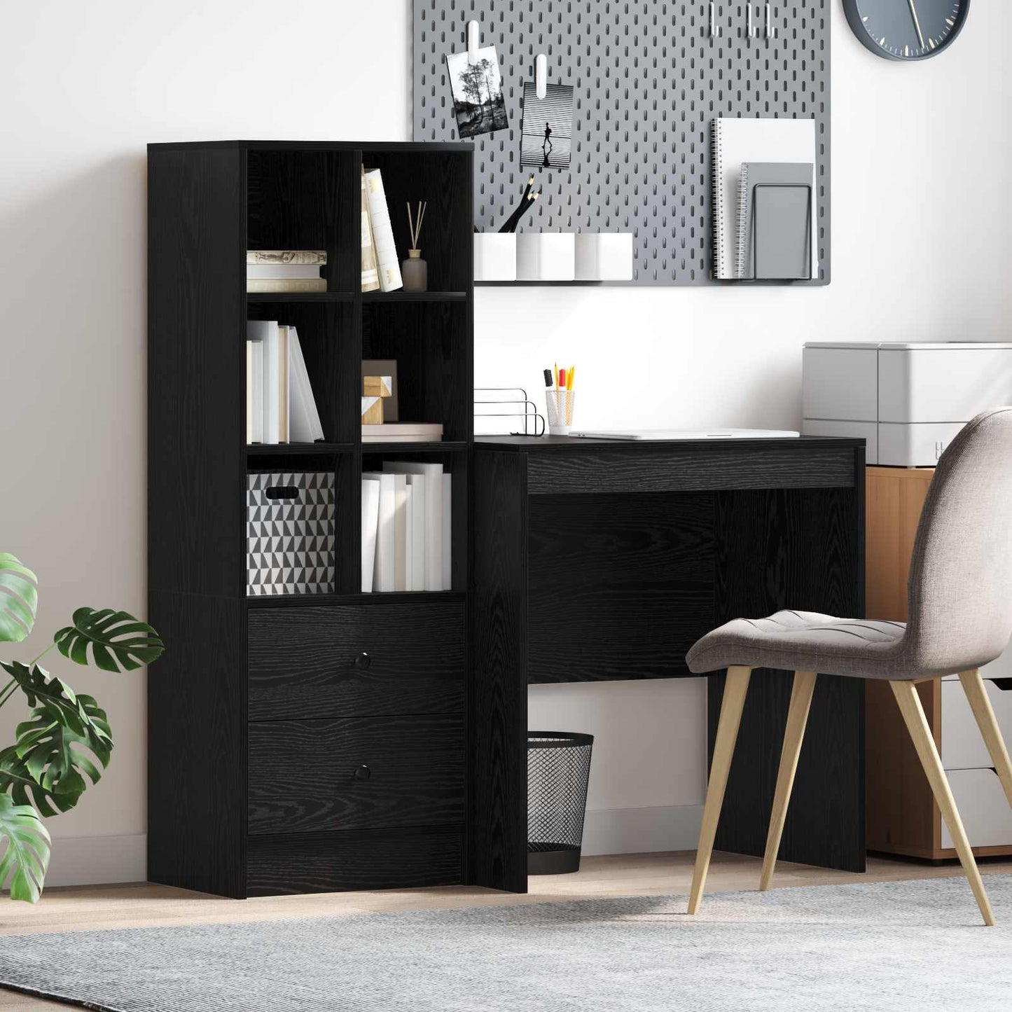 Schreibtisch Mit Schubladen Mit Regal 2 Pcs Graues Sonoma