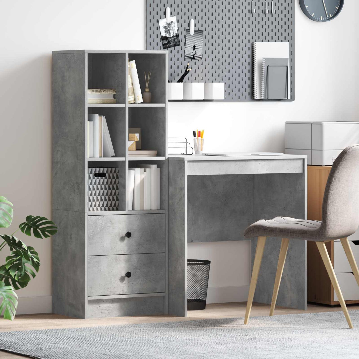 Schreibtisch Mit Schubladen Mit Regal 2 Pcs Graues Sonoma