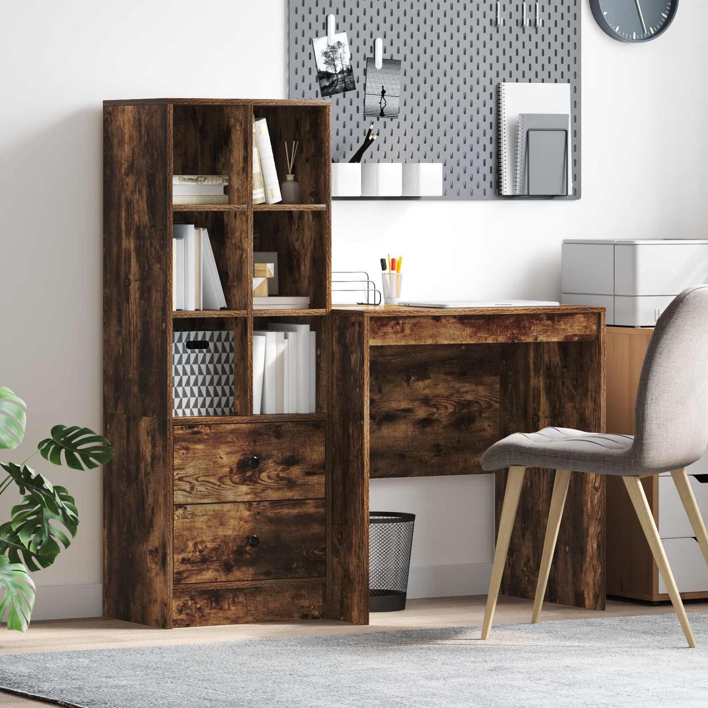 Schreibtisch Mit Schubladen Mit Regal 2 Pcs Graues Sonoma