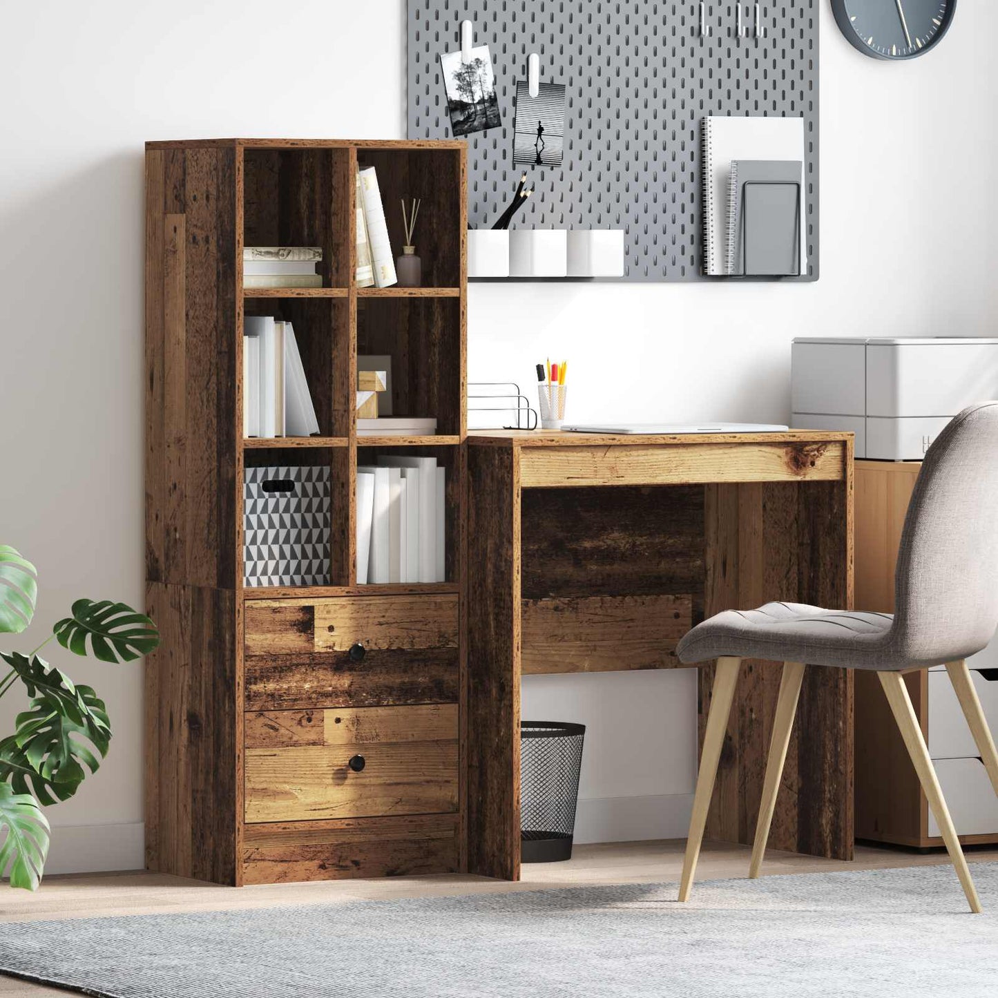 Schreibtisch Mit Schubladen Mit Regal 2 Pcs Graues Sonoma